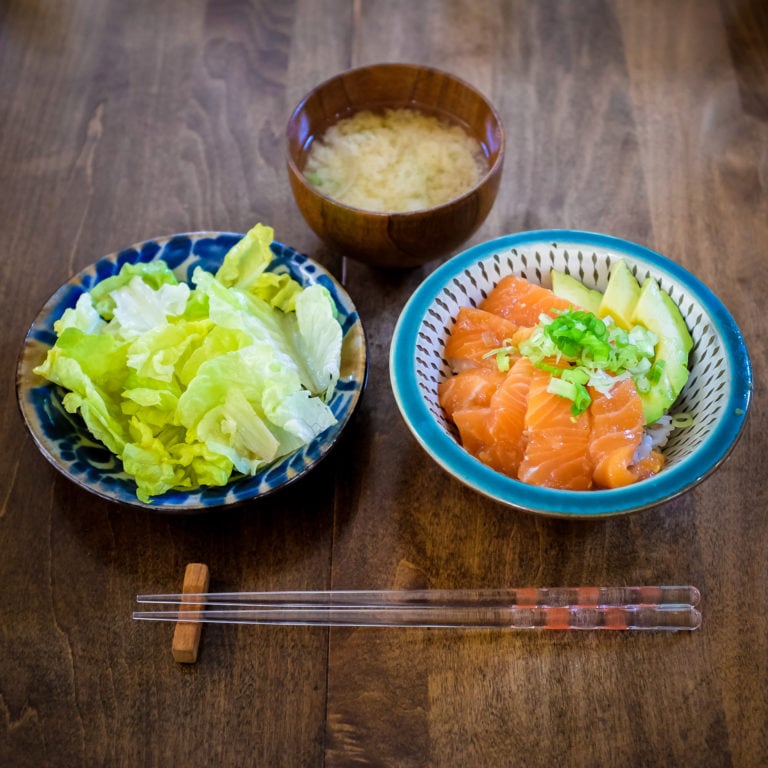 Salmon Donburi and Simple Salad